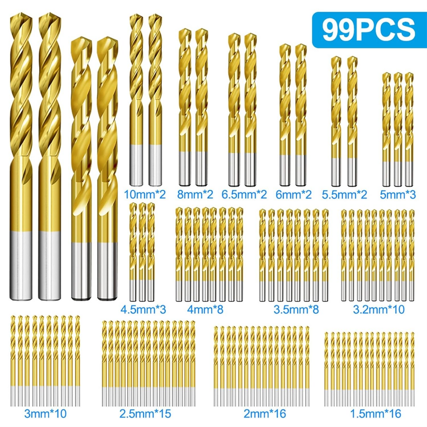 Комплект спирални свредла от 99 части